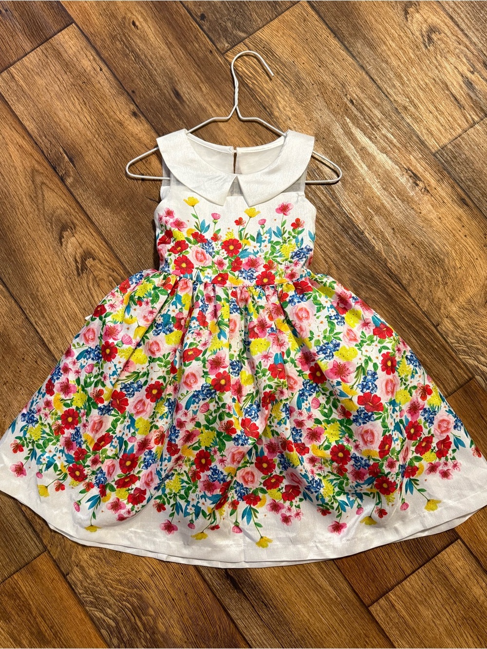 Nannette White Floral Party Dress with Multicolor Bloom- Girls Size: 5